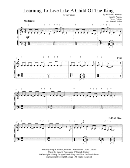Learning To Live Like A Child Of The King (arr. Samuel Stokes)
