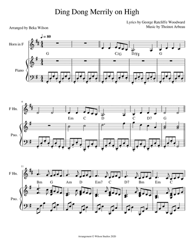 Ding Dong Merrily On High--horn solo (arr. Beka Wilson)