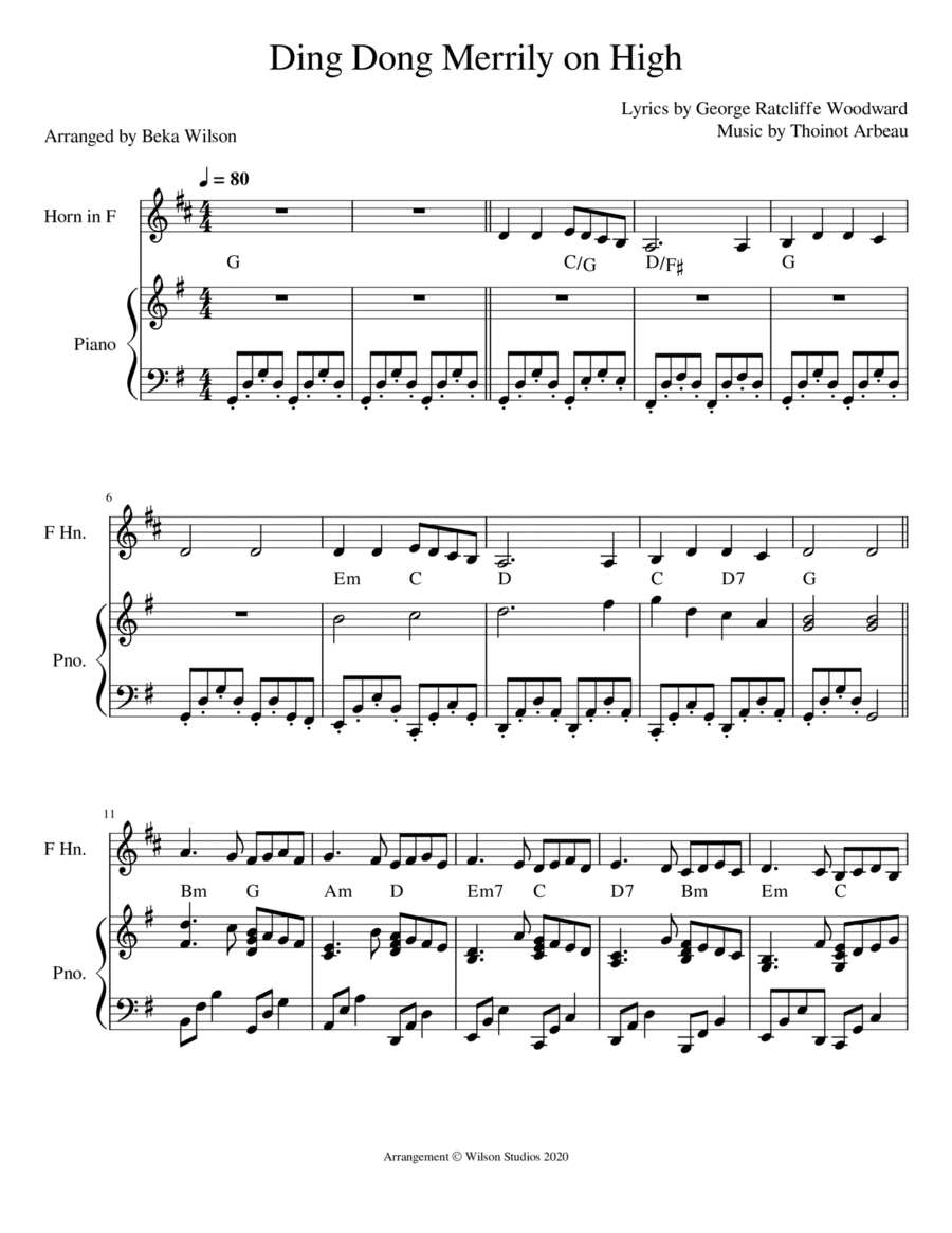 Ding Dong Merrily On High--horn solo (arr. Beka Wilson)