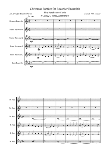 Christmas Fanfare for Recorder Ensemble: Five Renaissance Carols (arr. Douglas Brooks-Davies)