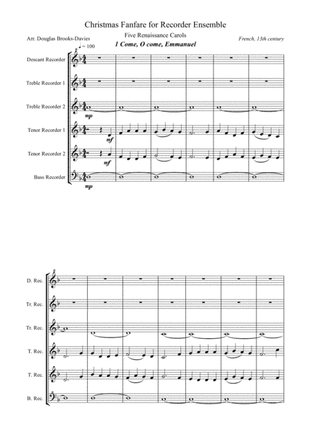 Christmas Fanfare for Recorder Ensemble: Five Renaissance Carols (arr. Douglas Brooks-Davies)
