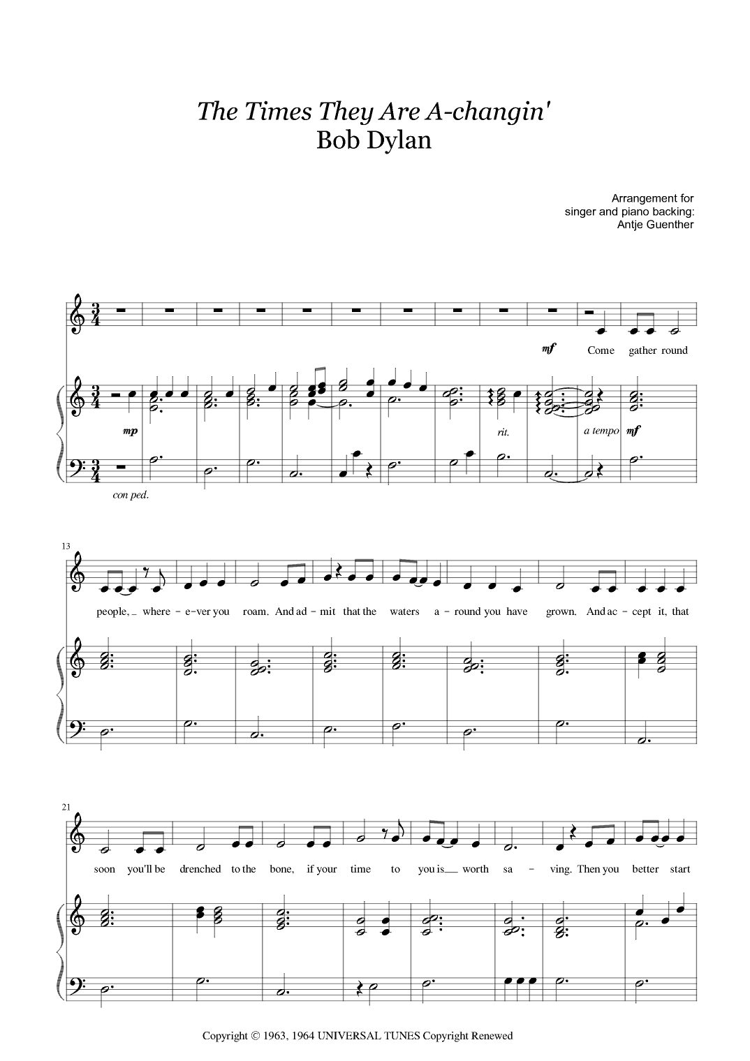 The Times They Are A-changin' (arr. Antje Günther)