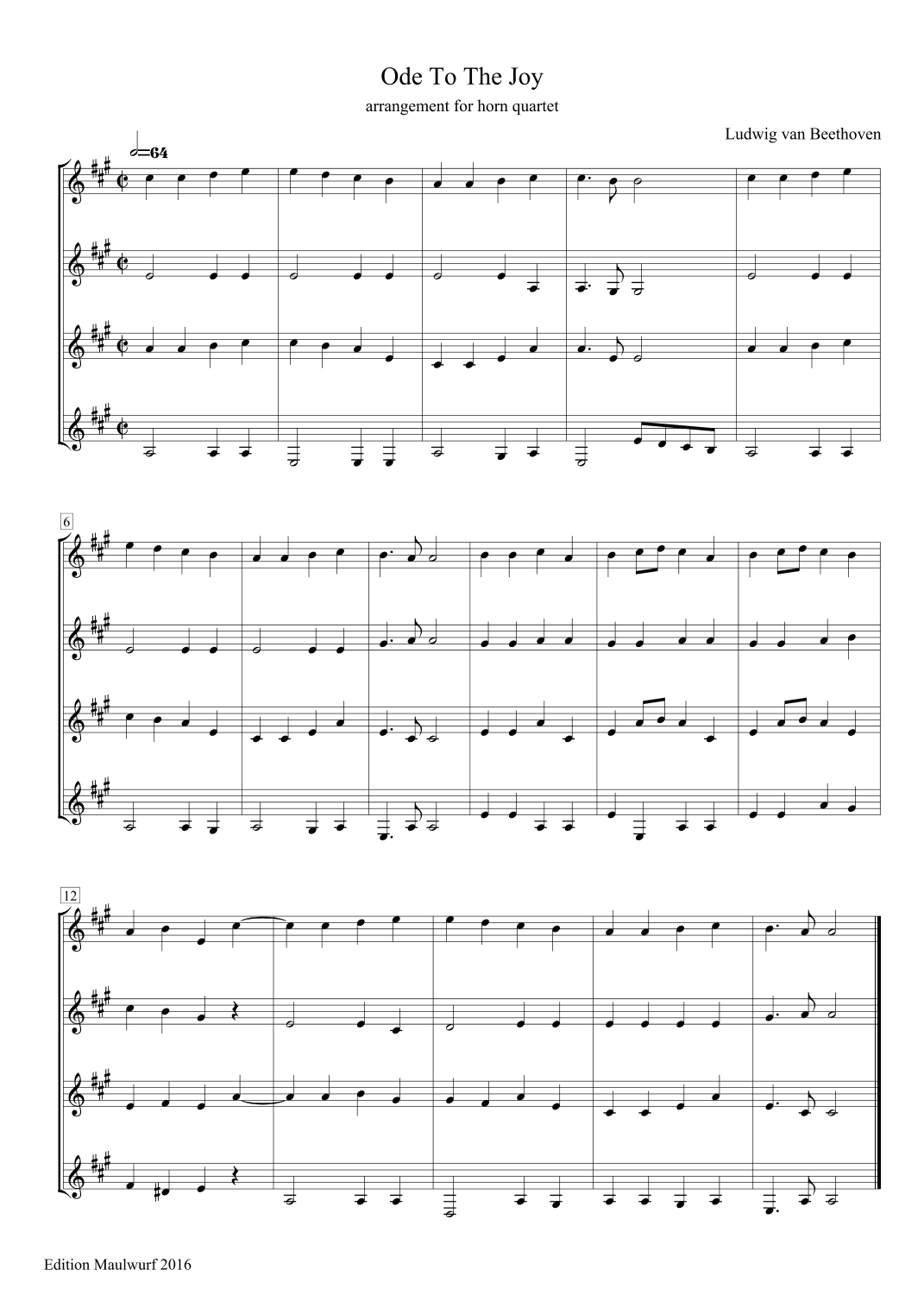 Ode To The Joy (arr. Edition Maulwurf)