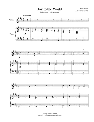 Joy to the World - for beginning violin with optional piano accompaniment (arr. Samuel Stokes)