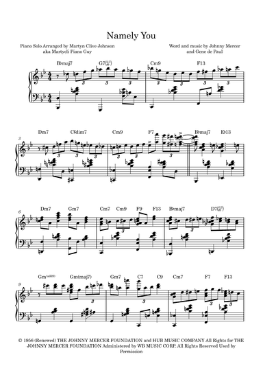 Namely You (arr. Martyn Clive Johnson (aka Martycli Piano Guy))