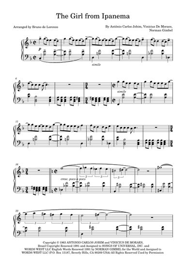 The Girl From Ipanema (garôta De Ipanema) (arr. Bruno de Lorenzo)