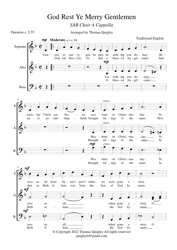 God Rest Ye Merry Gentlemen (SAB a cappella) (arr. Thomas Quigley)