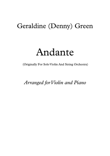Andante For Solo Violin and Strings  (Violin and Piano Arrangement)