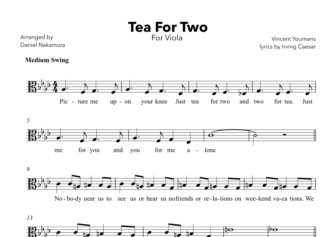 Tea For Two (For Viola with Lyrics) (arr. Daniel Nakamura)