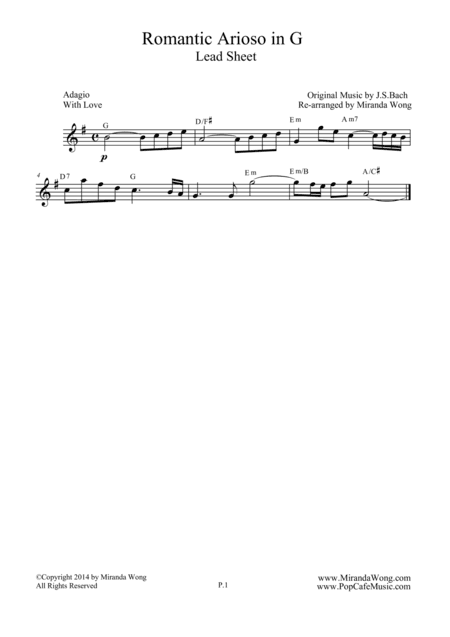 Romantic Arioso in G - Lead Sheet (With Chords) (arr. Miranda Wong)
