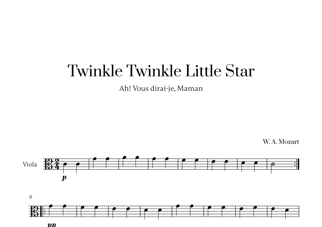 W. A. Mozart - Twinkle Twinkle Little Star for Viola Solo (arr. Cadenza Editions)