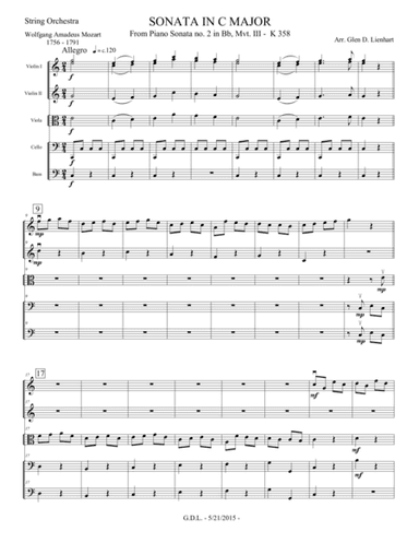Sonata in C Major K.358 (arr. Glen D. Lienhart)