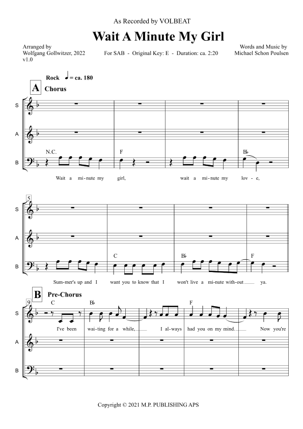 Wait A Minute My Girl (arr. Wolfgang Gollwitzer)