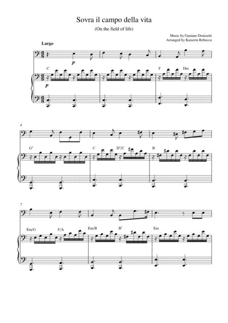 Sovra il campo della vita (On the field of life) (arr. Kaiserin Rebecca)