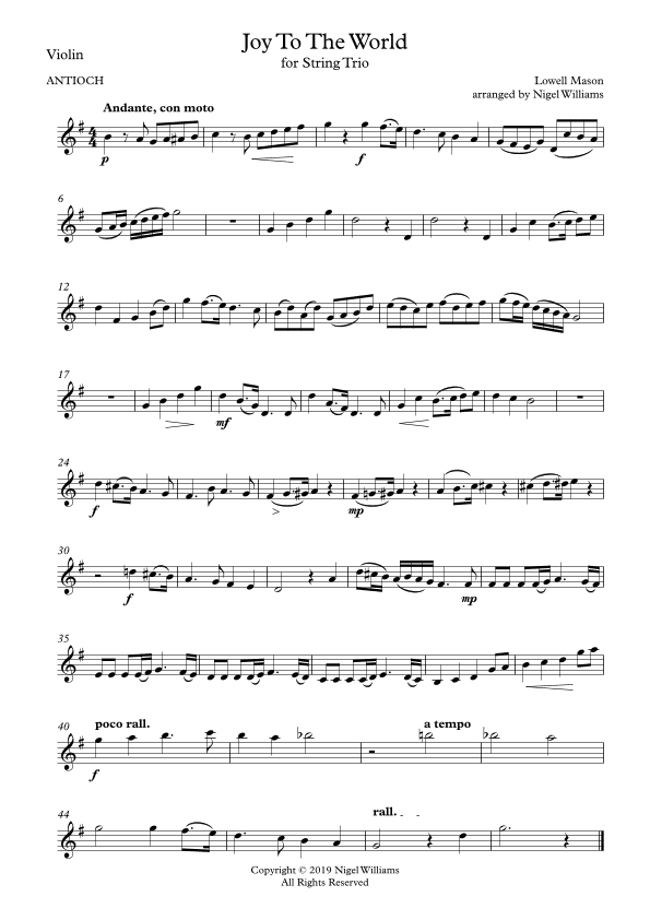 Joy To The World, for String Trio (arr. Nigel Williams)