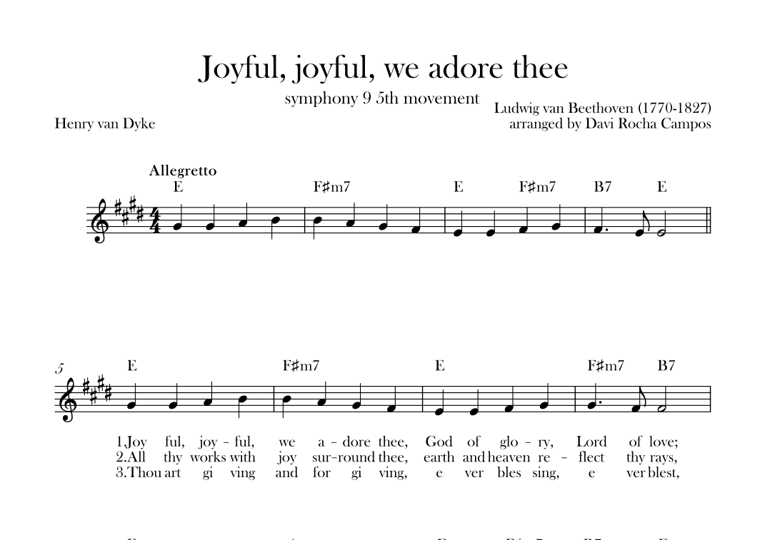 Joyful, joyful, we adore thee (symphony 9 5th movement) Beethoven (arr. Davi Rocha Campos)
