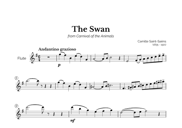 The Swan for Intermediate Flute (arr. Marcos Soares)