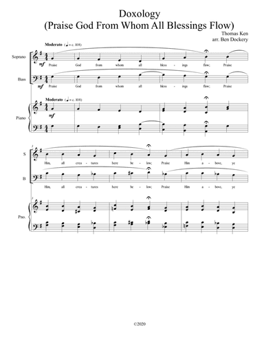 Doxology (Jazz Harmonization) for SB Choir with Piano - (Praise God From Whom All Blessings Flow) (arr. Ben Dockery)