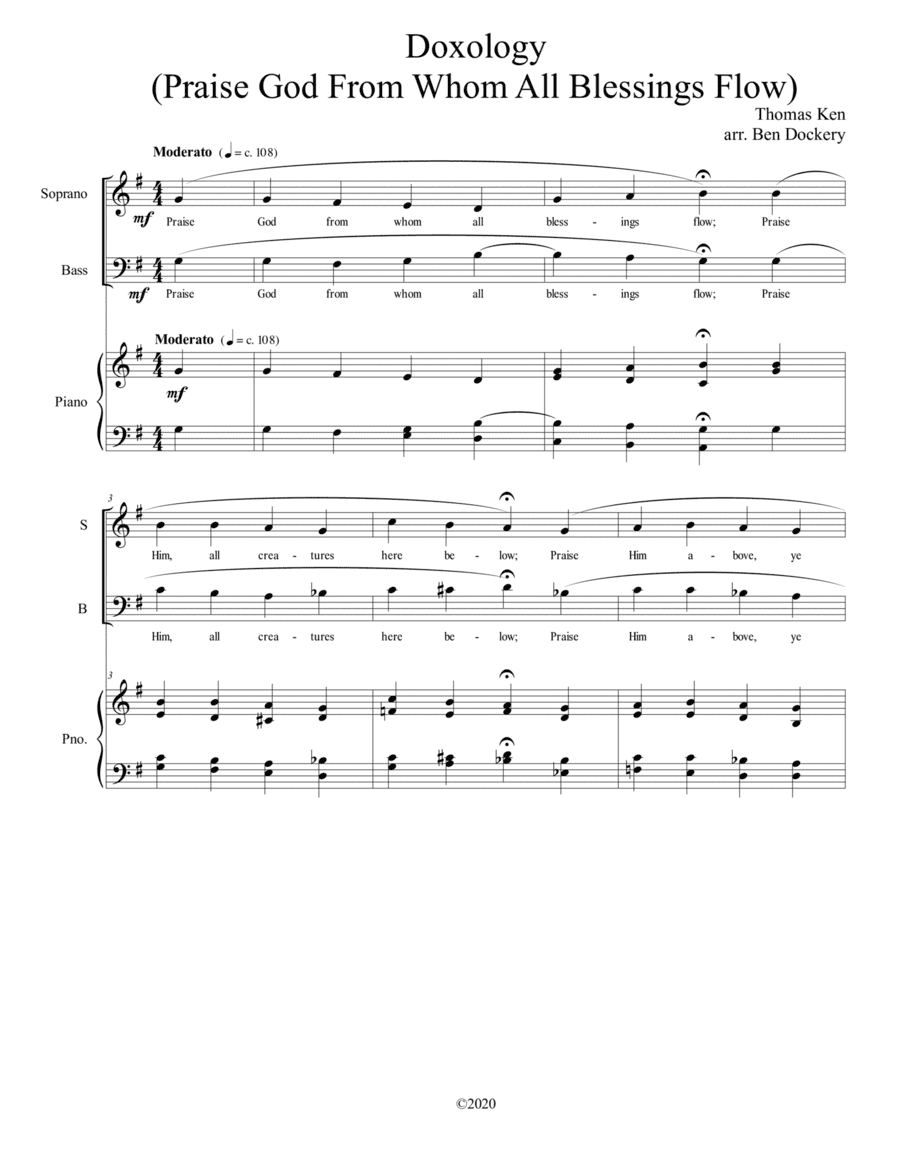 Doxology (Jazz Harmonization) for SB Choir with Piano - (Praise God From Whom All Blessings Flow) (arr. Ben Dockery)