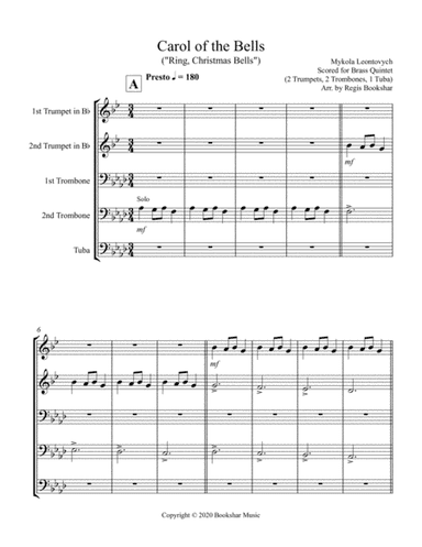 Carol of the Bells (F min) (Brass Quintet - 2 Trp, 2 Trb, 1 Tuba) (arr. Regis Bookshar)