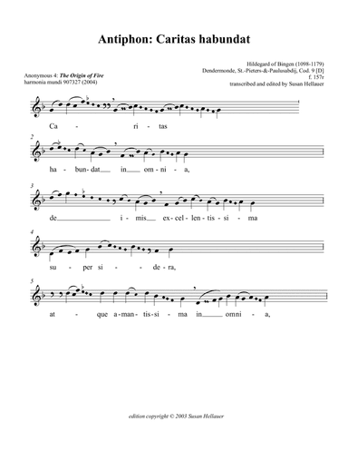 Antiphon: Caritas habundat in omnia, from Anonymous 4: "The Origin of Fire"  - Score Only (arr. Susan Hellauer)