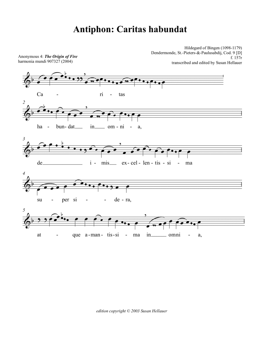 Antiphon: Caritas habundat in omnia, from Anonymous 4: "The Origin of Fire"  - Score Only (arr. Susan Hellauer)