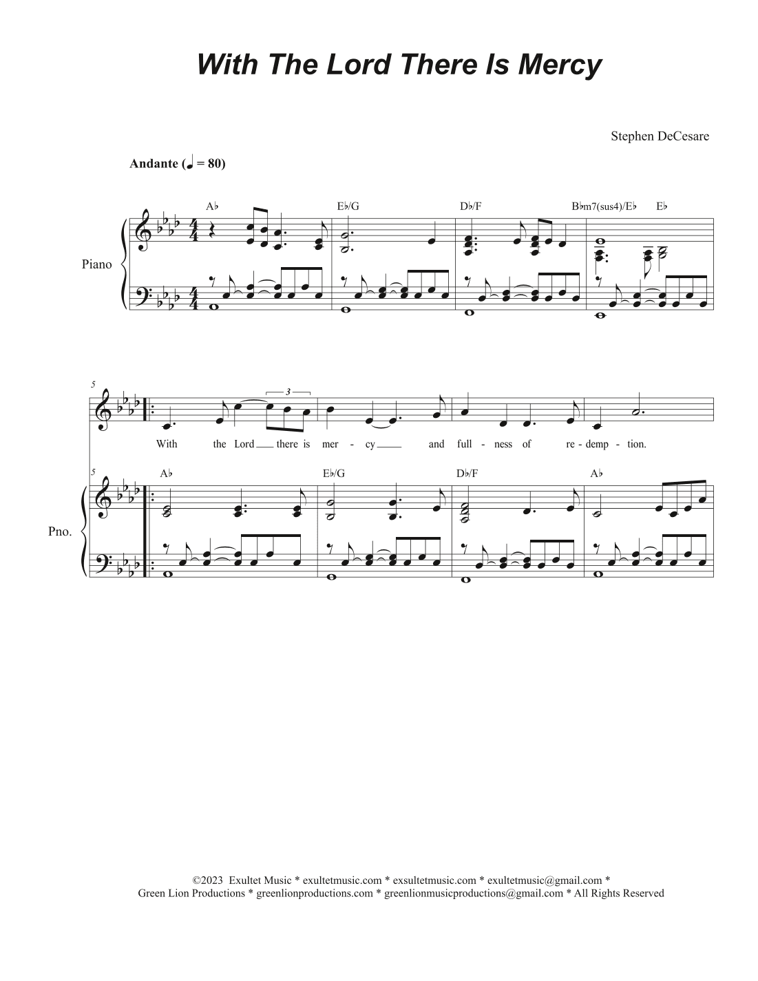 With The Lord There Is Mercy (Unison choir)