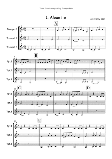 Three French Songs for Easy Trumpet Trio (arr. Three Bees Music)
