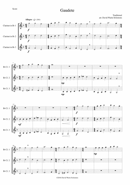 Gaudete for clarinet trio (arr. David Warin Solomons)