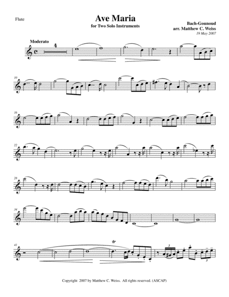 Ave Maria for Two Solo Instruments - Flute (arr. Matthew C. Weiss)