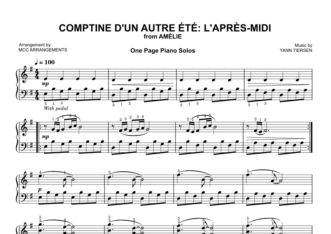 Comptine D'un Autre Été: L'après-midi (arr. MCC Arrangements)
