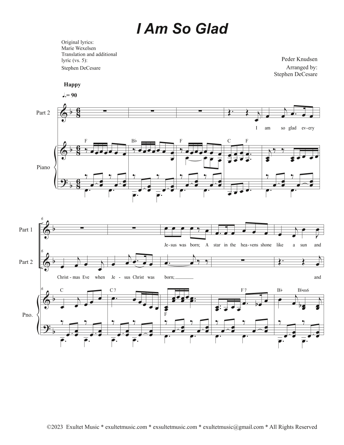 I Am So Glad (2-part choir) (arr. Stephen DeCesare)