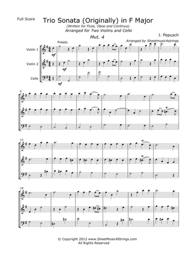 Pepusch, J. -  Trio Sonata in F (Mvt. 4) for Two Violins and Cello (arr. Linda M. Scott)