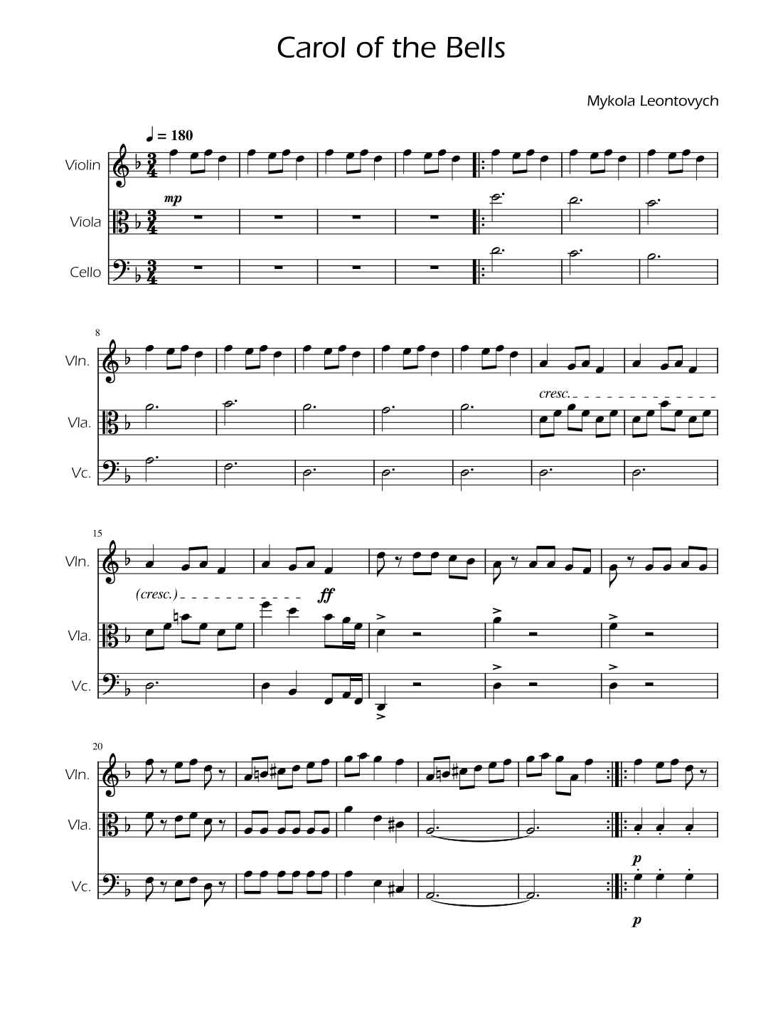 Carol of the Bells - String Trio (arr. Ygor Nunes)