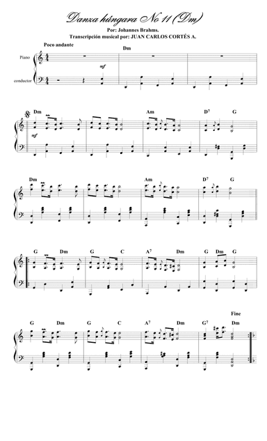 Danza húngara (Ungarischer Tanz) No 11 (WoO 1) por Johannes Brahms Nissen (arr. Juan Carlos Cortés A.)