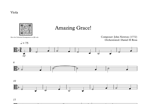 Amazing Grace How Sweet the sound - Easy Viola (arr. Daniel H Rosa)