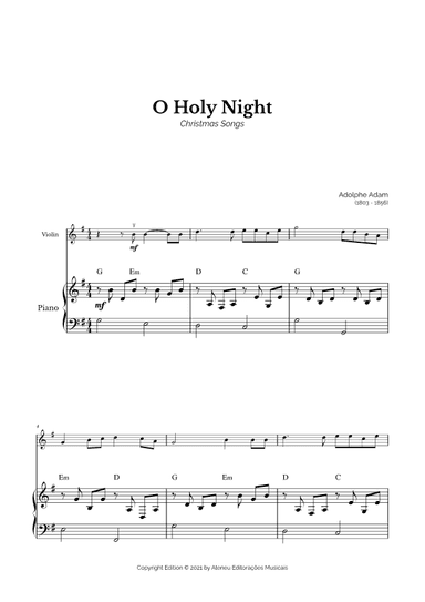 O Holy Night for Easy Violin and Piano (arr. Marcos Soares)