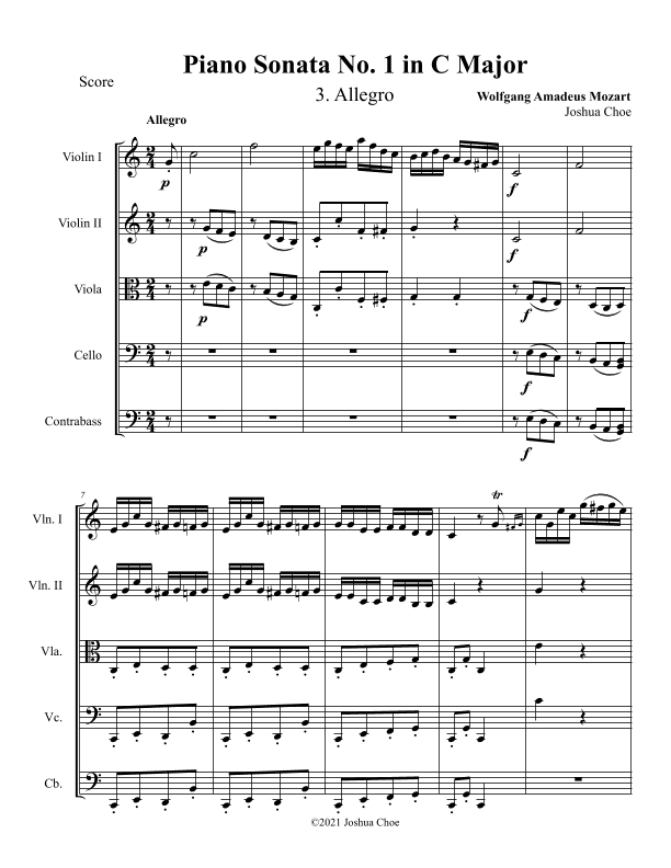 Piano Sonata No. 1, Movement 3 (arr. Joshua Choe)
