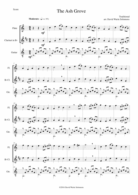 The Ash Grove (Llwyn Onn) for flute, clarinet and guitar (arr. David Warin Solomons)