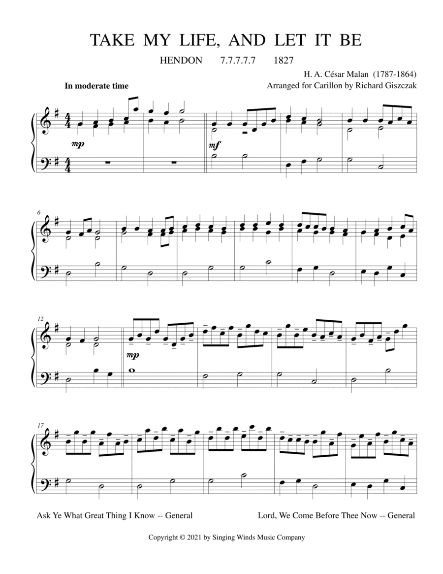 Take My Life, and Let It Be  (HENDON) (arr. Richard Giszczak)