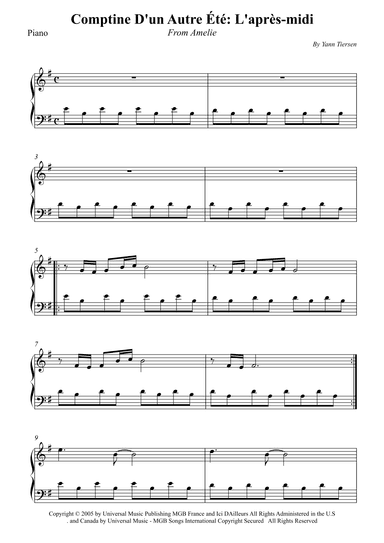 Comptine D'un Autre Été: L'après-midi (arr. Wesley S. SIlva)