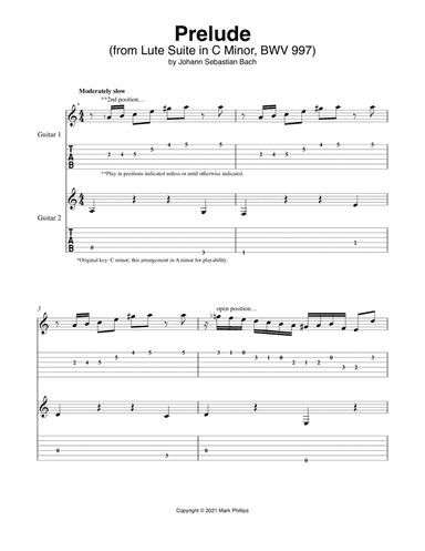 Prelude (from Lute Suite in C Minor, BWV 997) (arr. Mark Phillips)