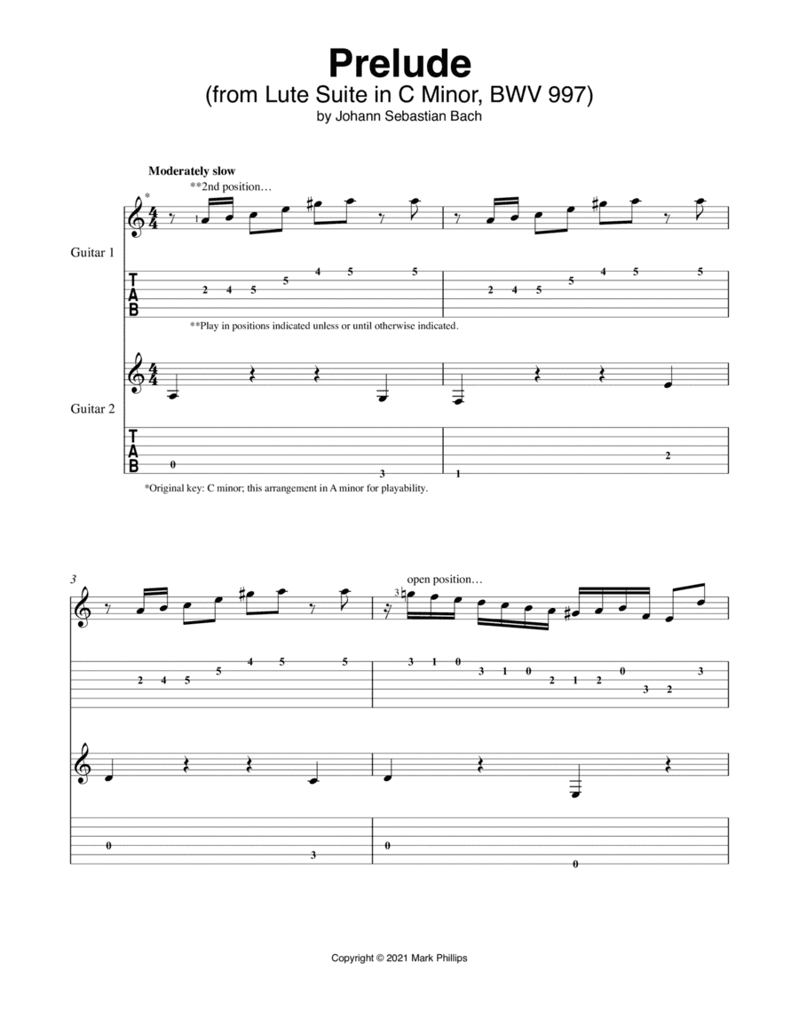 Prelude (from Lute Suite in C Minor, BWV 997) (arr. Mark Phillips)