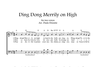 Ding Dong Merrily on High  (two mixed voice - A major - with chords - no piano) (arr. Duda Oriontte)
