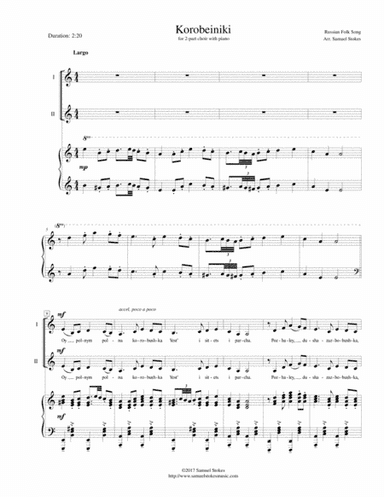 Korobeiniki (Korobushka) - for 2-part choir with piano accompaniment (arr. Samuel Stokes)