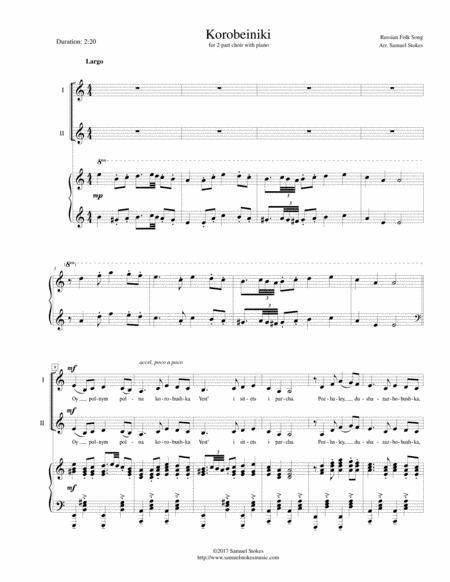 Korobeiniki (Korobushka) - for 2-part choir with piano accompaniment (arr. Samuel Stokes)