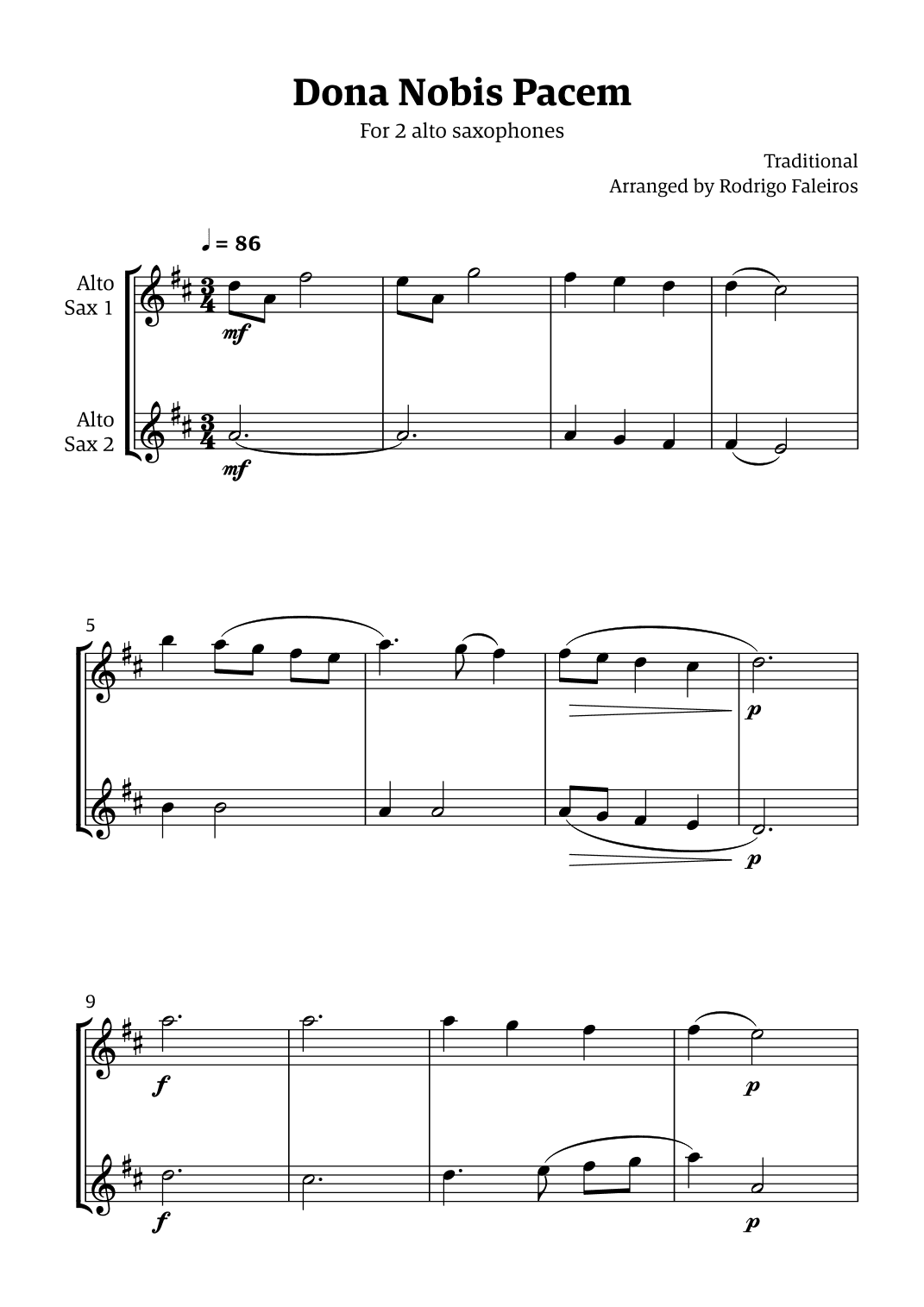 Dona Nobis Pacem - for 2 alto saxophones (arr. Rodrigo Faleiros)