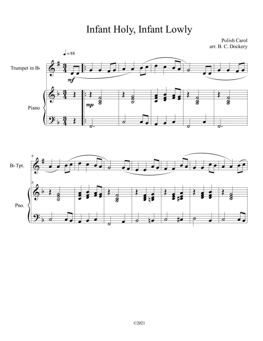 Infant Holy, Infant Lowly (Trumpet Solo with Piano Accompaniment) (arr. B. C. Dockery)