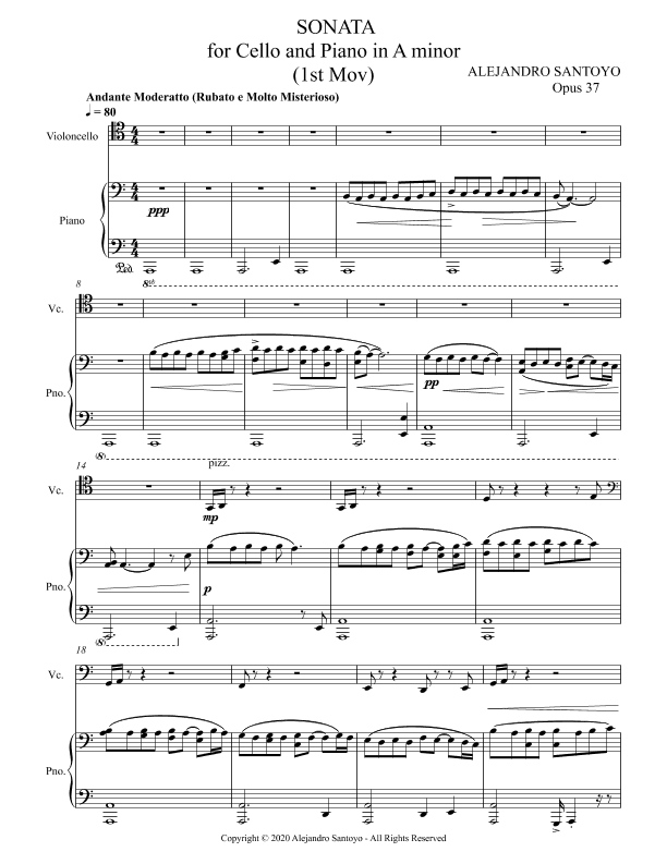 "Sonata for Cello and Piano in A minor, Opus 37" (1st Movement) by ALEJANDRO SANTOYO