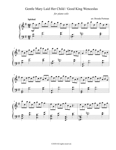 Gentle Mary Laid Her Child / Good King Wenceslas (piano solo), arr. Brenda Portman (arr. Brenda Portman)